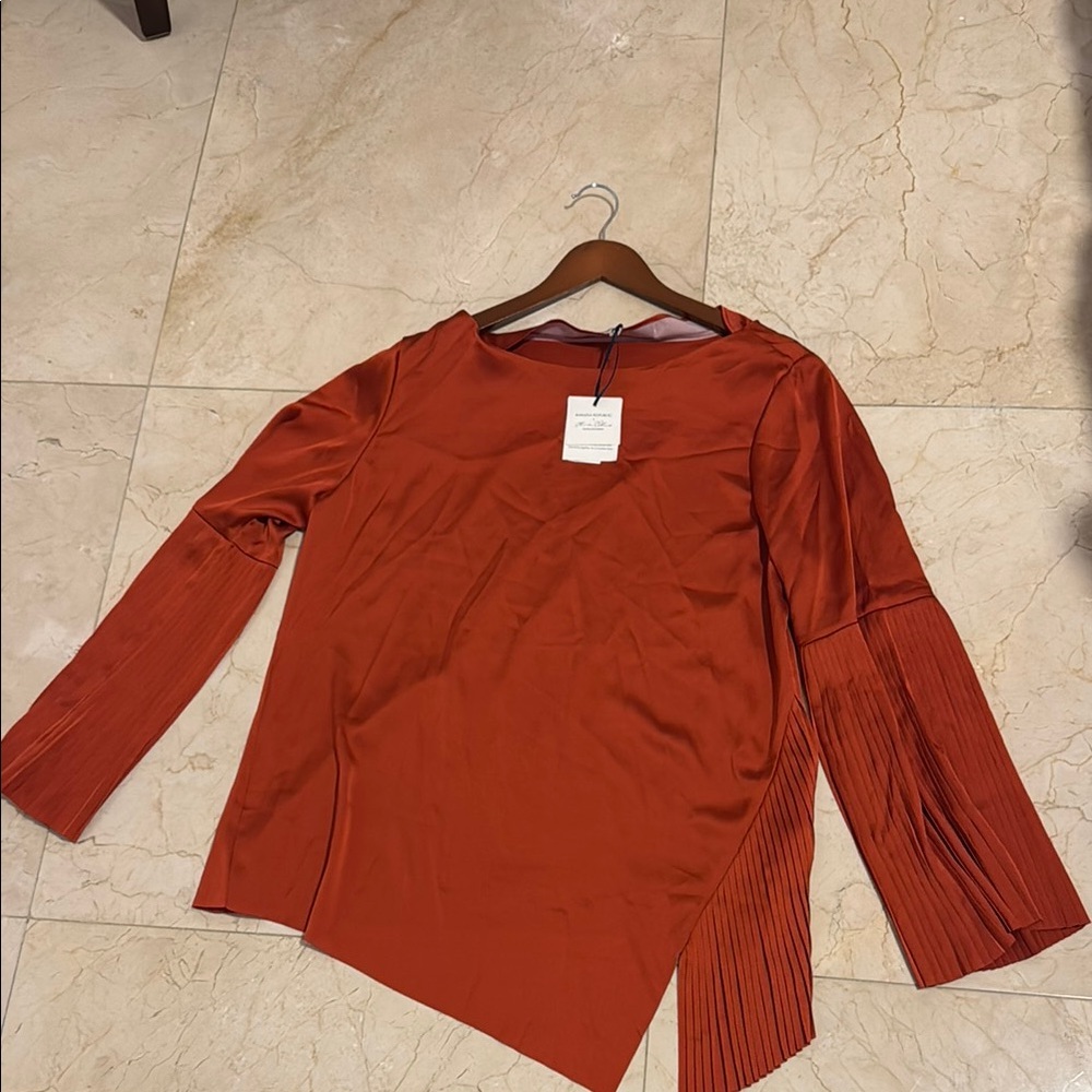 Elegant Rust Top with Pleated Sleeves
